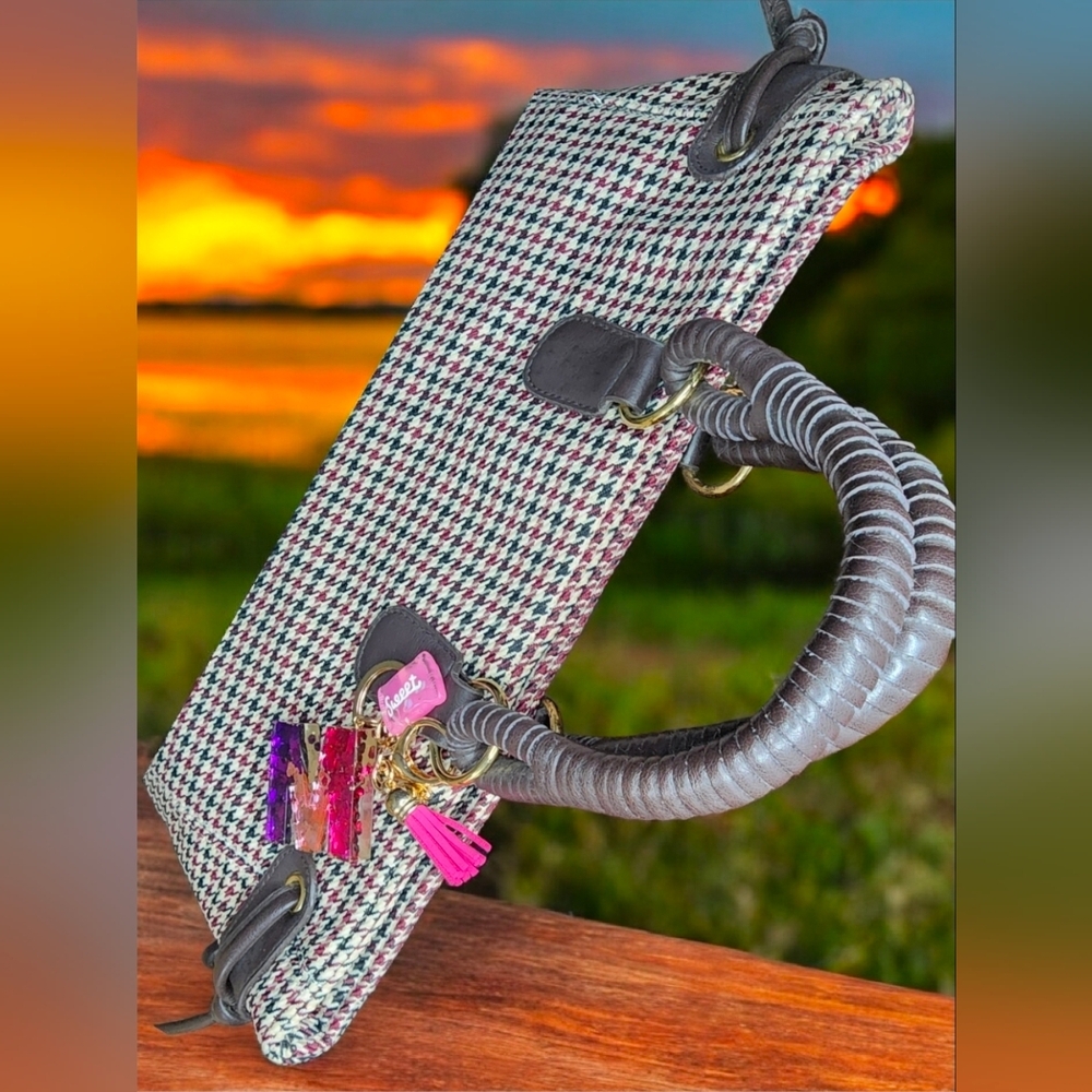 Victoria's Secret Houndstooth Plaid Handbag With Multi Charm & Flower Clip - Picture 13 of 13